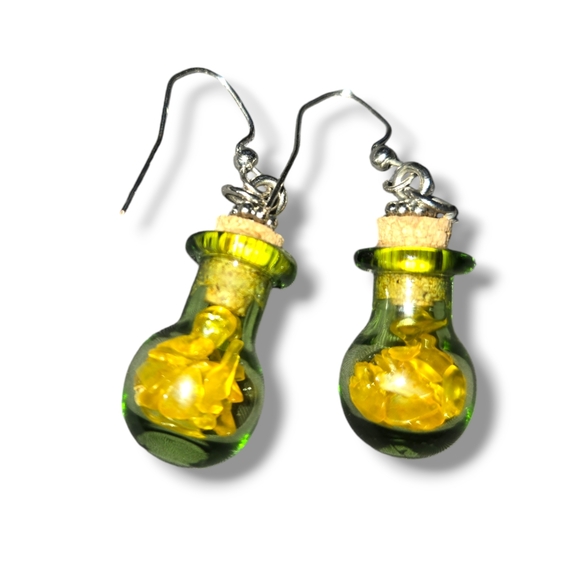 Citrine chips wealth and abundance mini bottle necklace and earrings - Picture 2 of 9